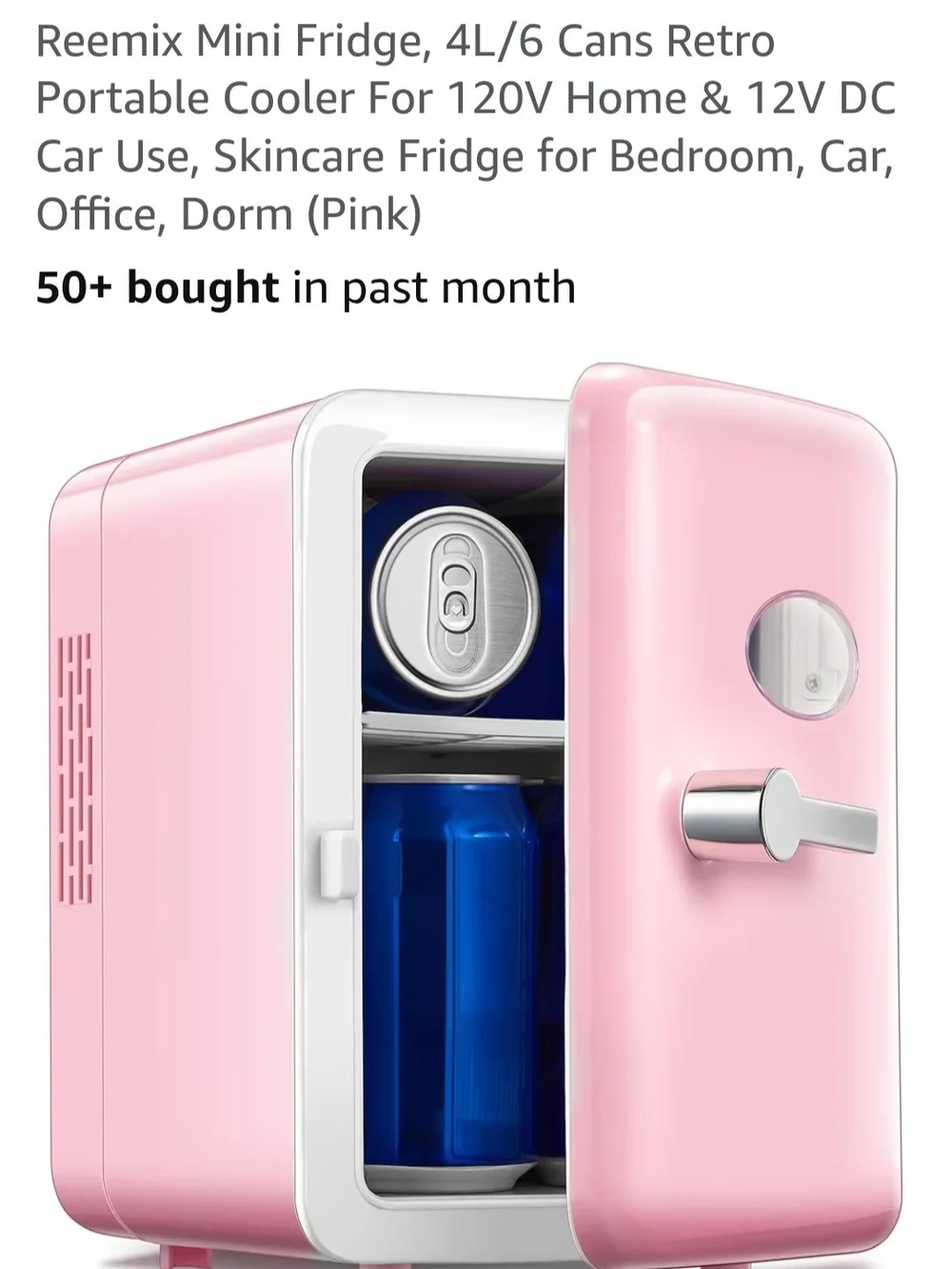 REEMIX Mini Fridge - Pink Portable Cooler